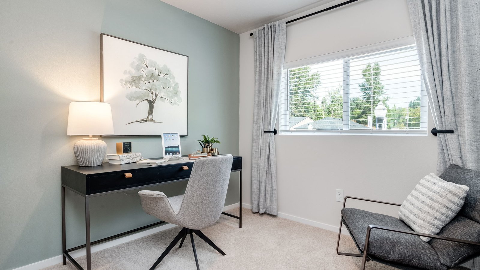 Bedroom with wall-to-wall carpet and a closet