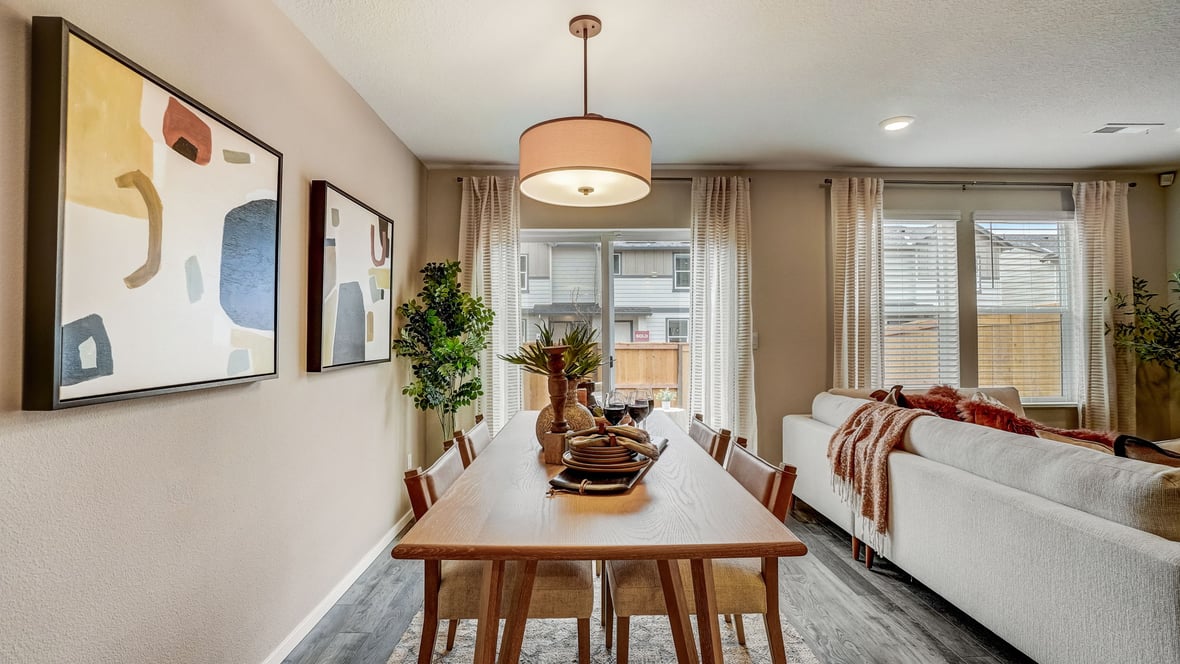 Great room with laminate flooring