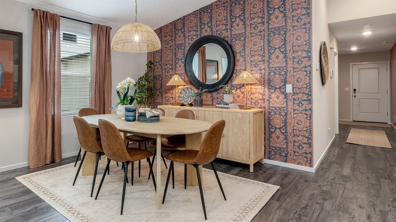 Great room with laminate flooring