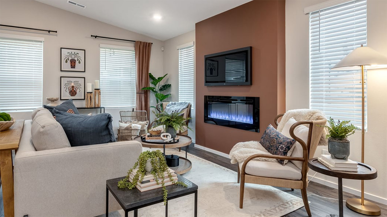 Great room with laminate flooring