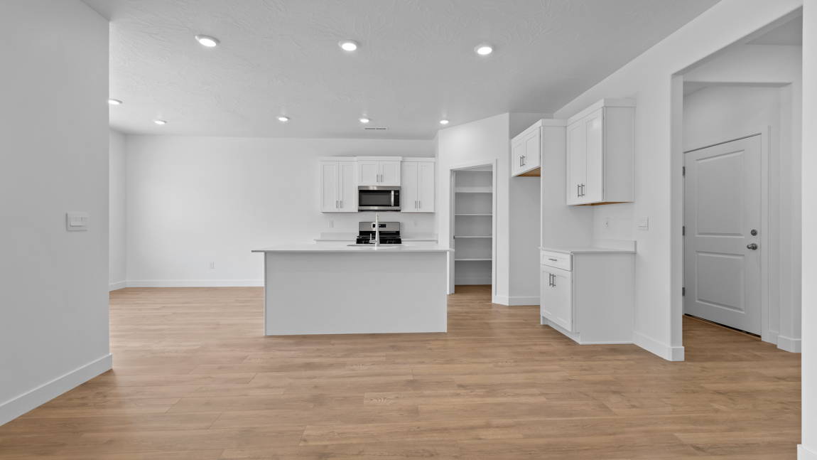 Spacious living room, kitchen, and dining room