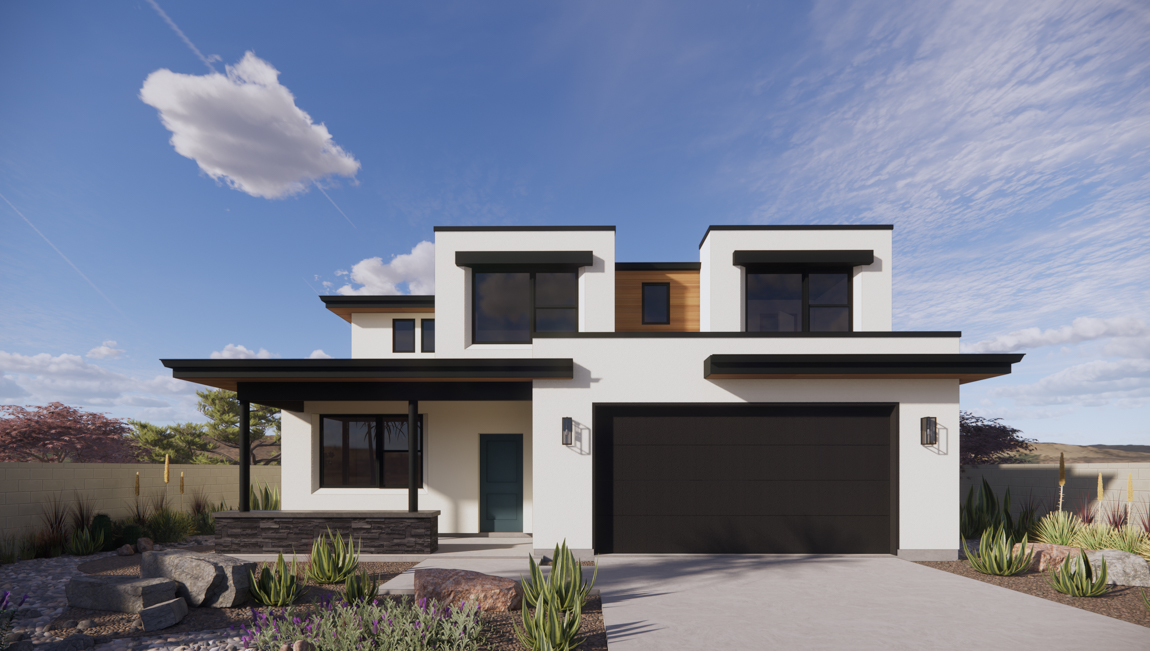 brand new desert style exterior home in Washington with two car garage