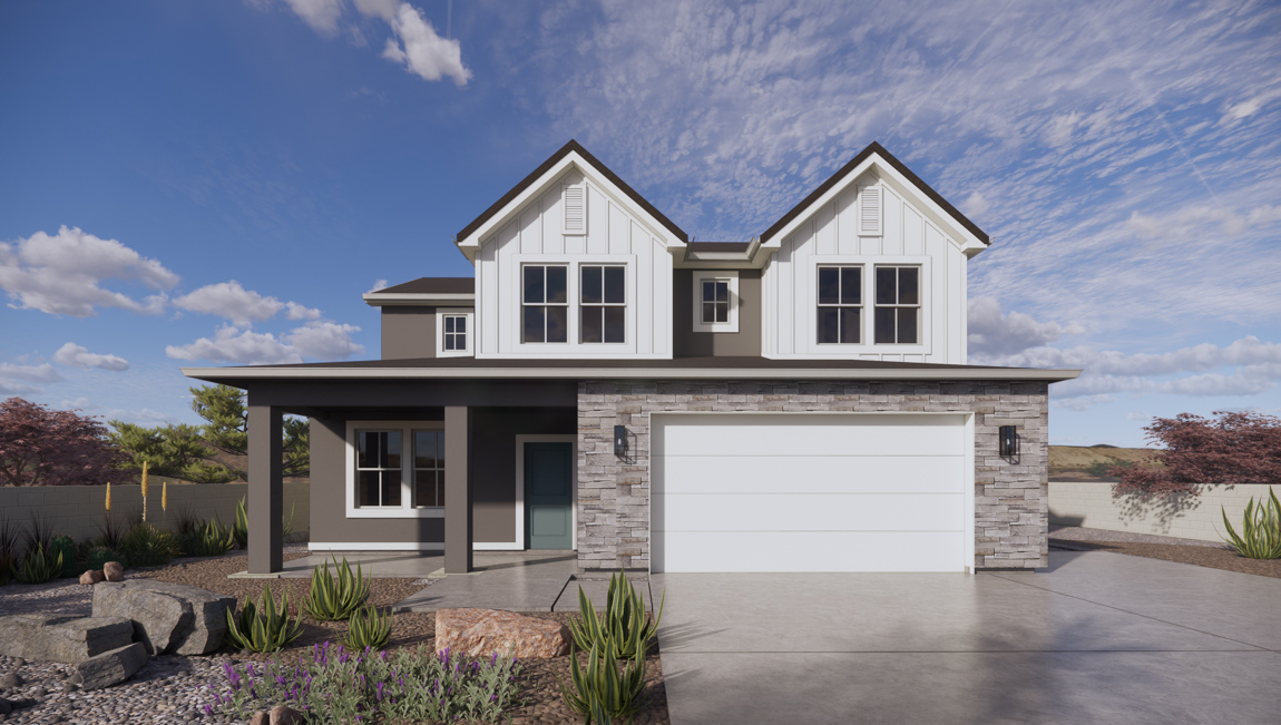 brand new desert style exterior home in Washington with two car garage