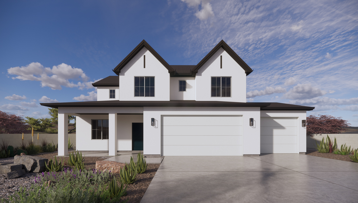 brand new desert style exterior home in Washington with three car garage