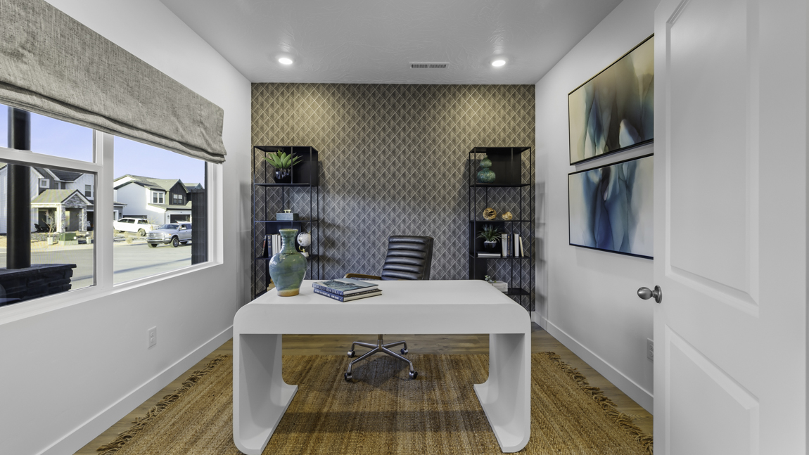 Private office with glass double french doors and large picture window
