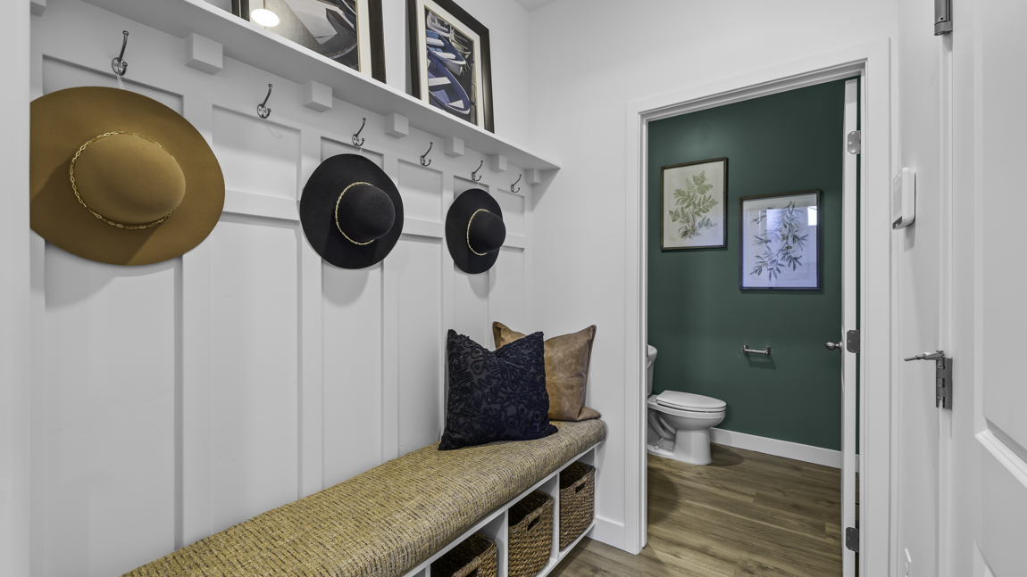 Mudroom with built in cubbies and bench
