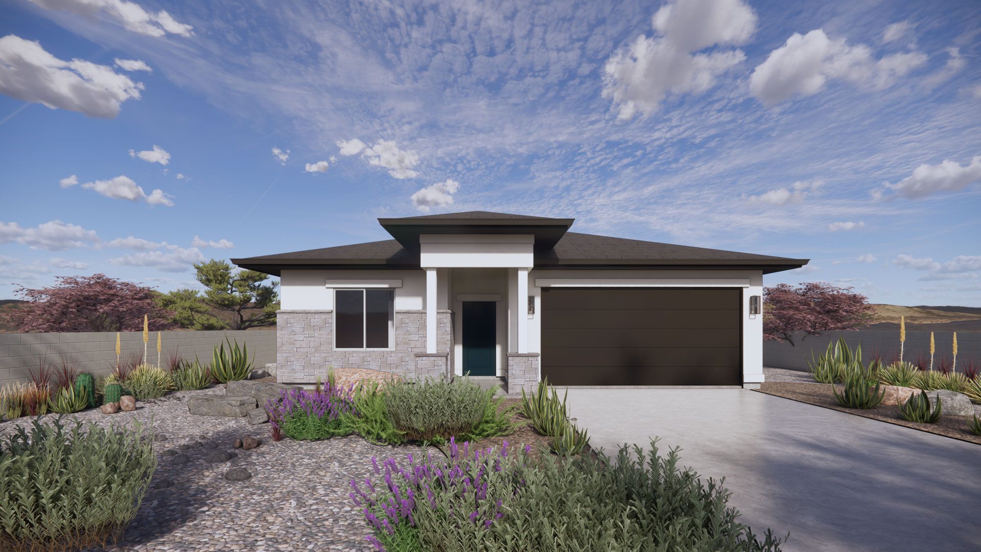 brand new single story home in St George with a desert style exterior and two car garage