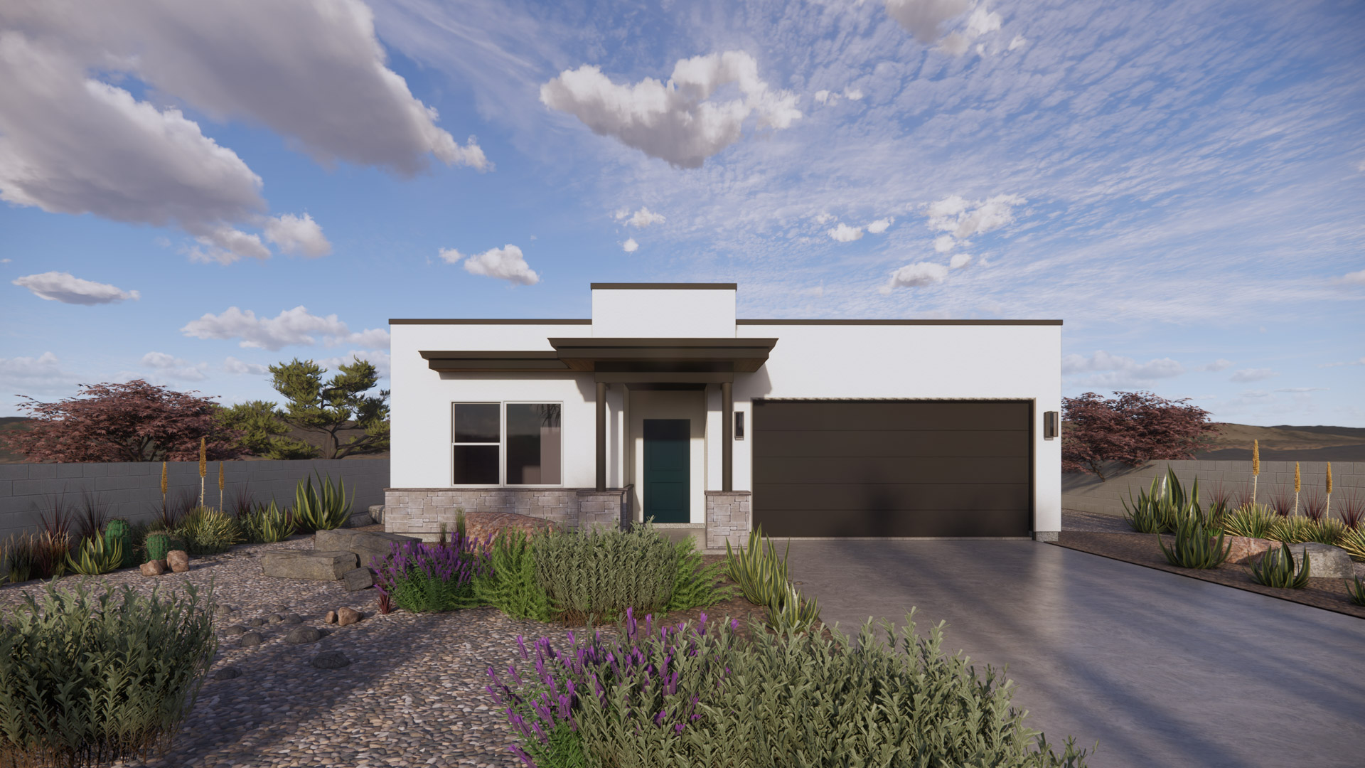 brand new single story home in St George with a desert style exterior and two car garage