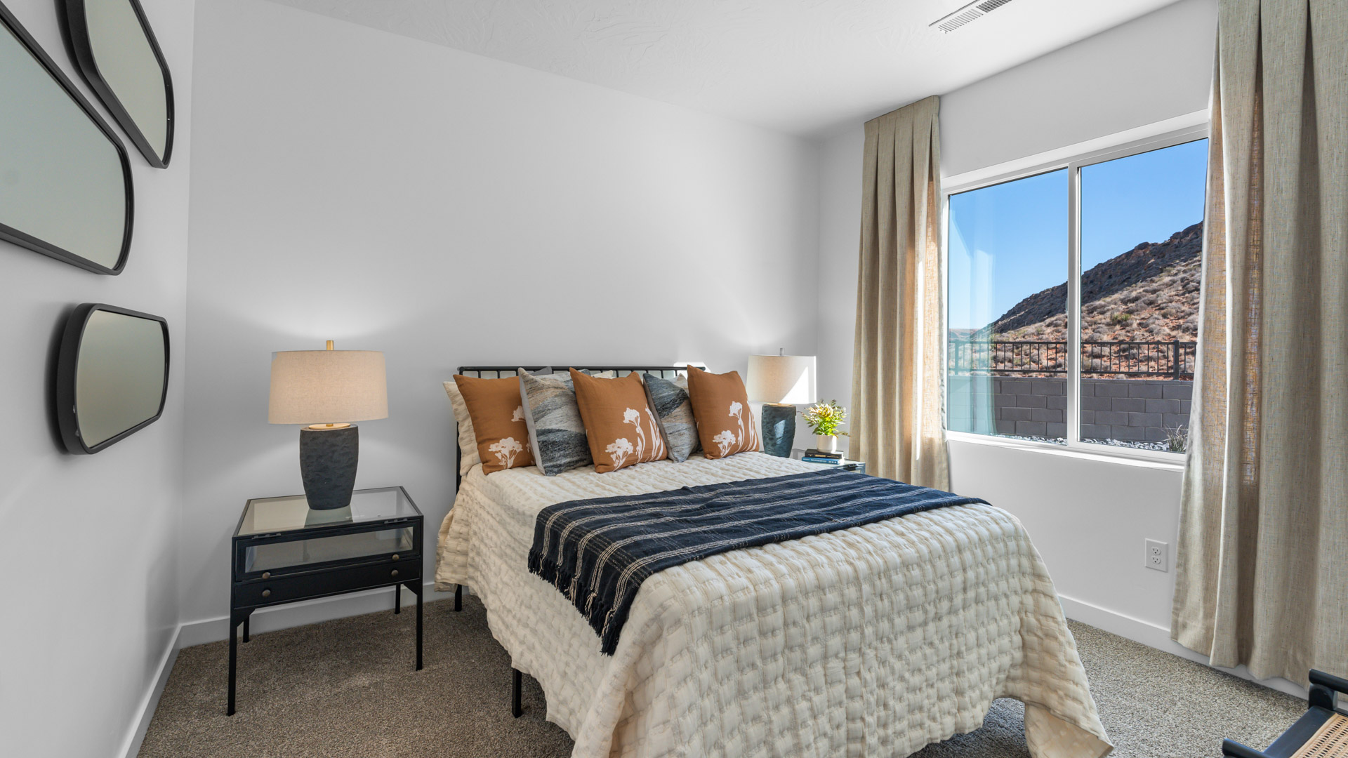 Bedroom with large window.