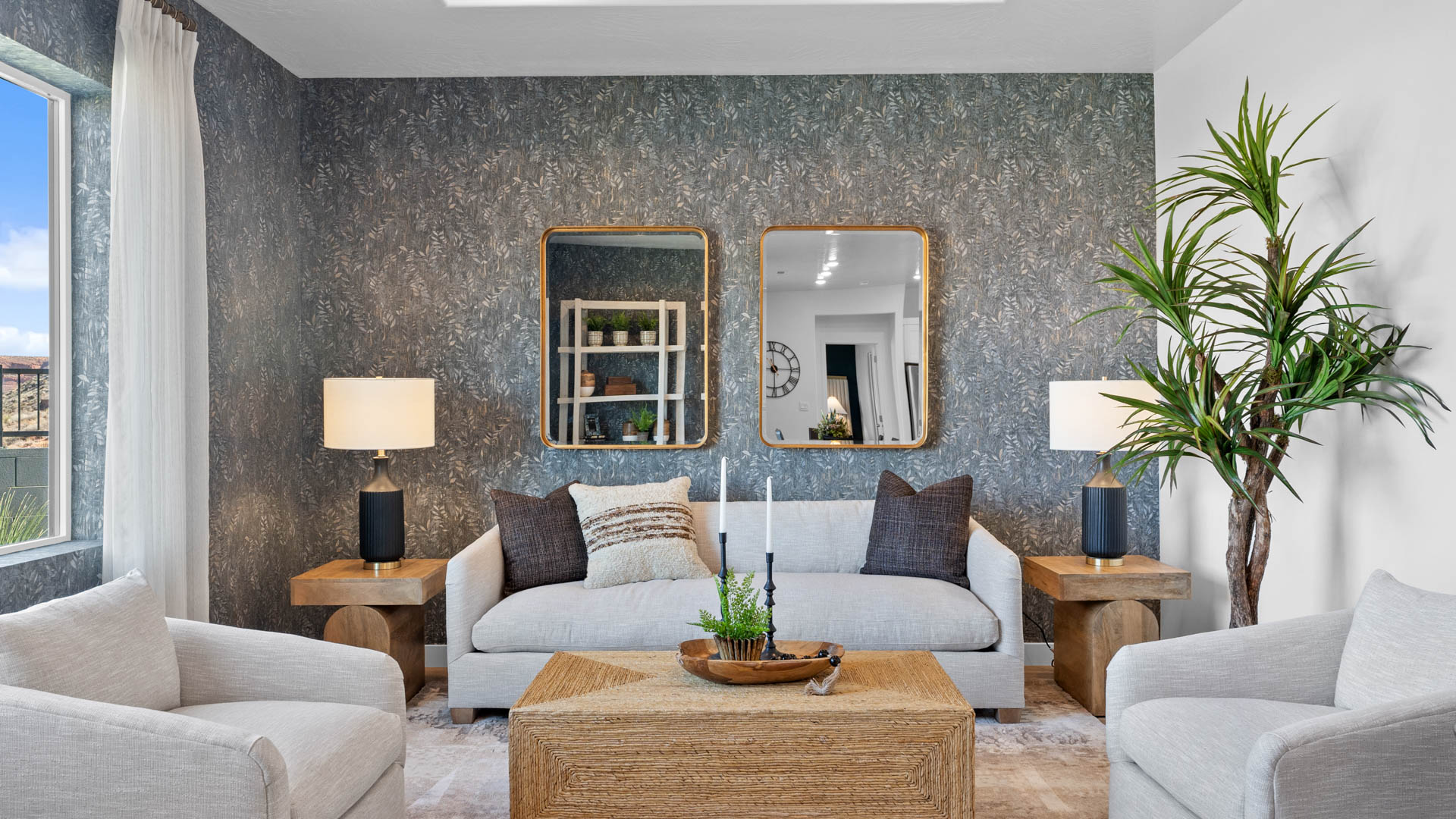 Spacious living room with large window.