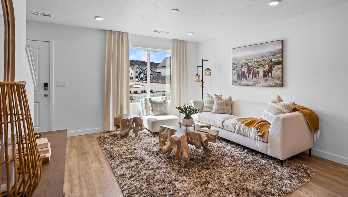Bright, open family room floorplan with oversized window