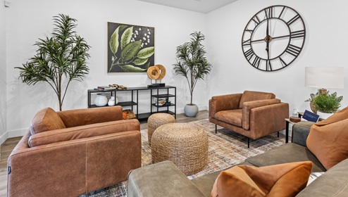 A view of the large living room on the main floor of the Stillwater model home at the Long Valley master planned community in Washington Utah.