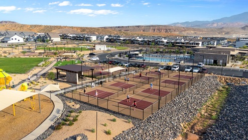 Aerial views of pickleball courts.