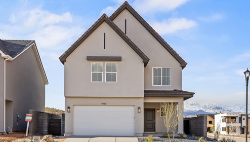 A modern yet desert style single family home called the Coral at Long Valley by D.R. Horton in southern Utah.