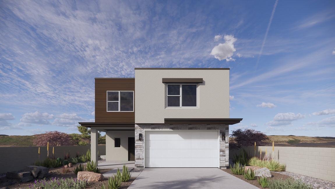 Brand new single family home in Washington with a Modern style exterior and two car garage.