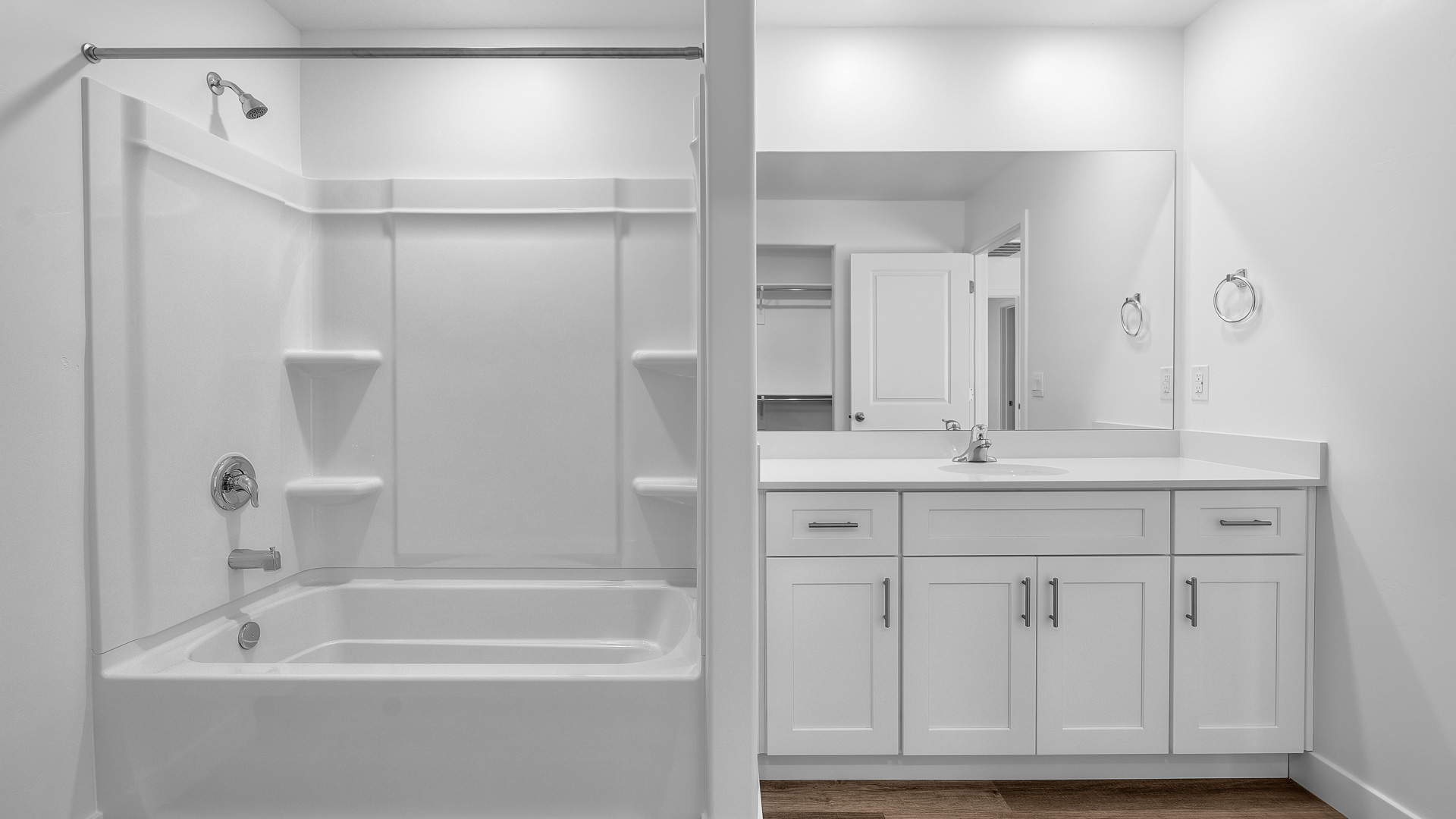 Bathroom with shower surround.