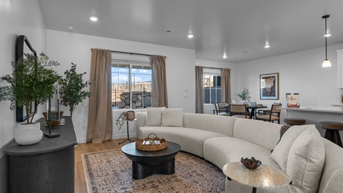 Living room space with large window.