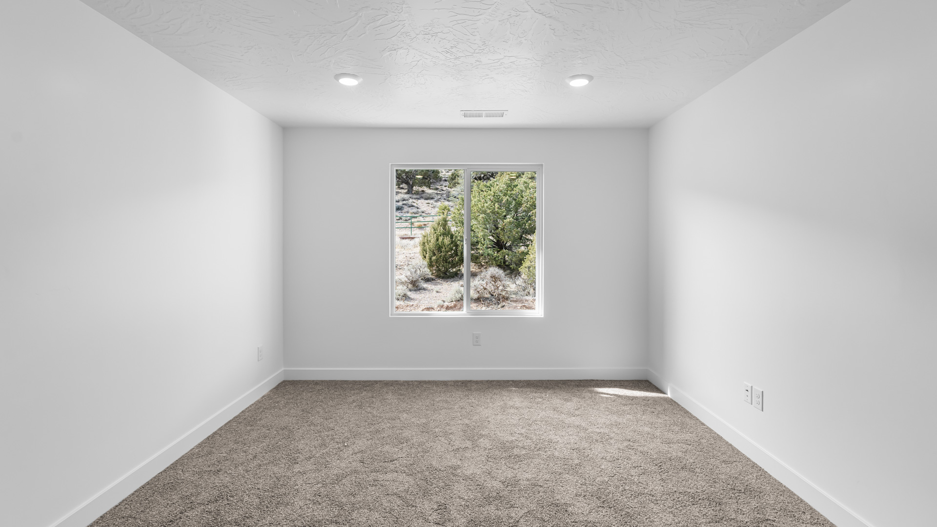 Primary bedroom with large window.