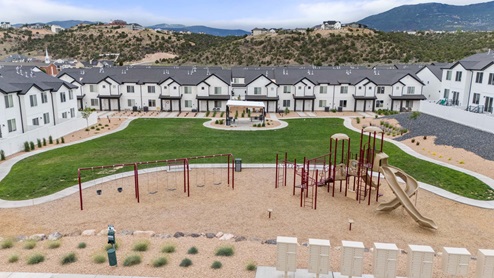 Aerial photo of the Old Sorrel new townhome community by D.R. Horton in Cedar City Utah.