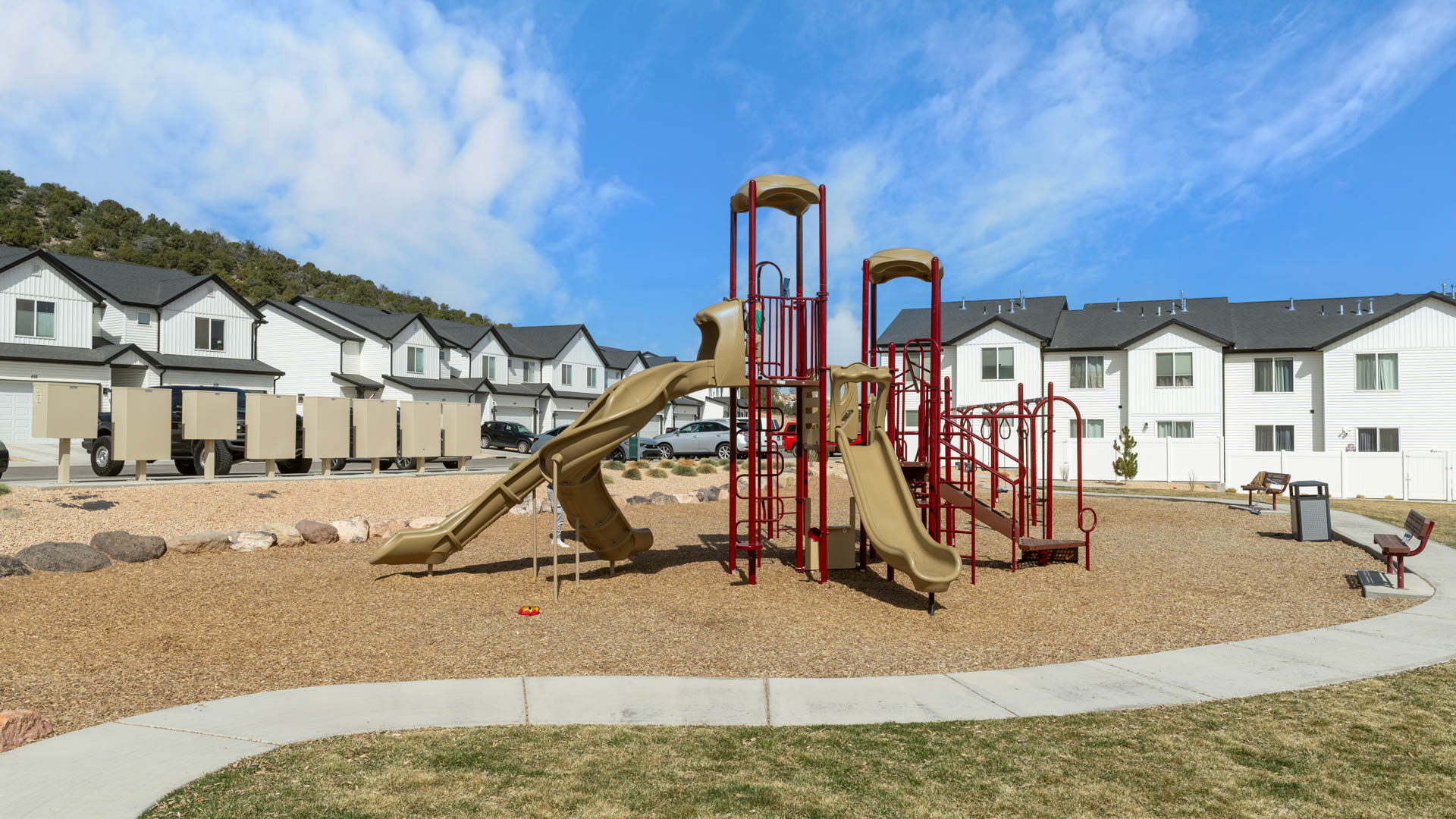 Old Sorrel Townhomes amenities with park, playground, and pavilion.