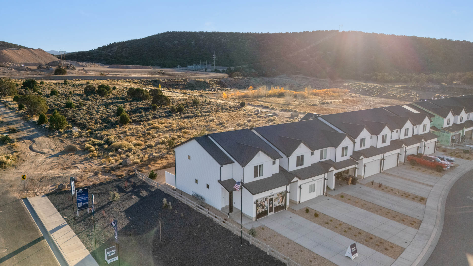 Aerial photo of the Old Sorrel new townhome community by D.R. Horton in Cedar City Utah.
