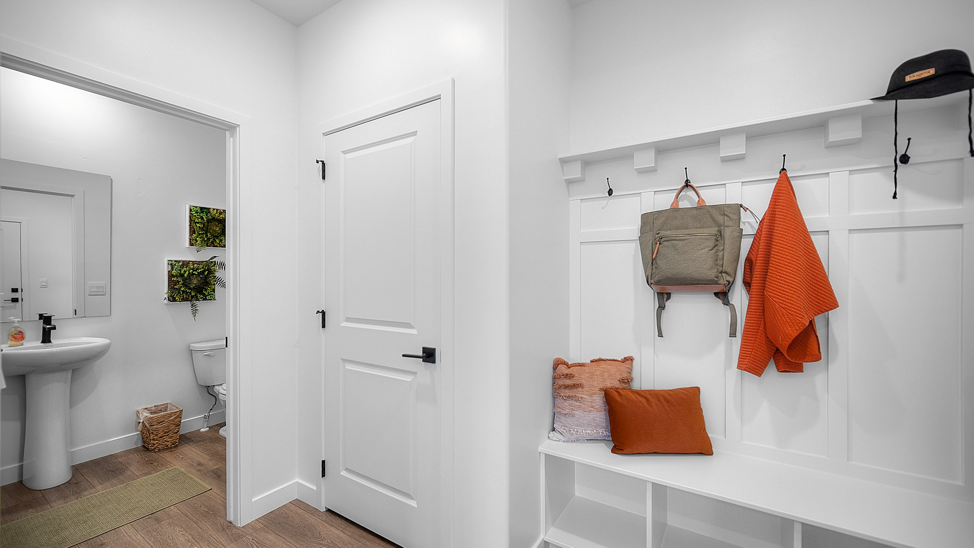 Mudroom with mudroom bench.