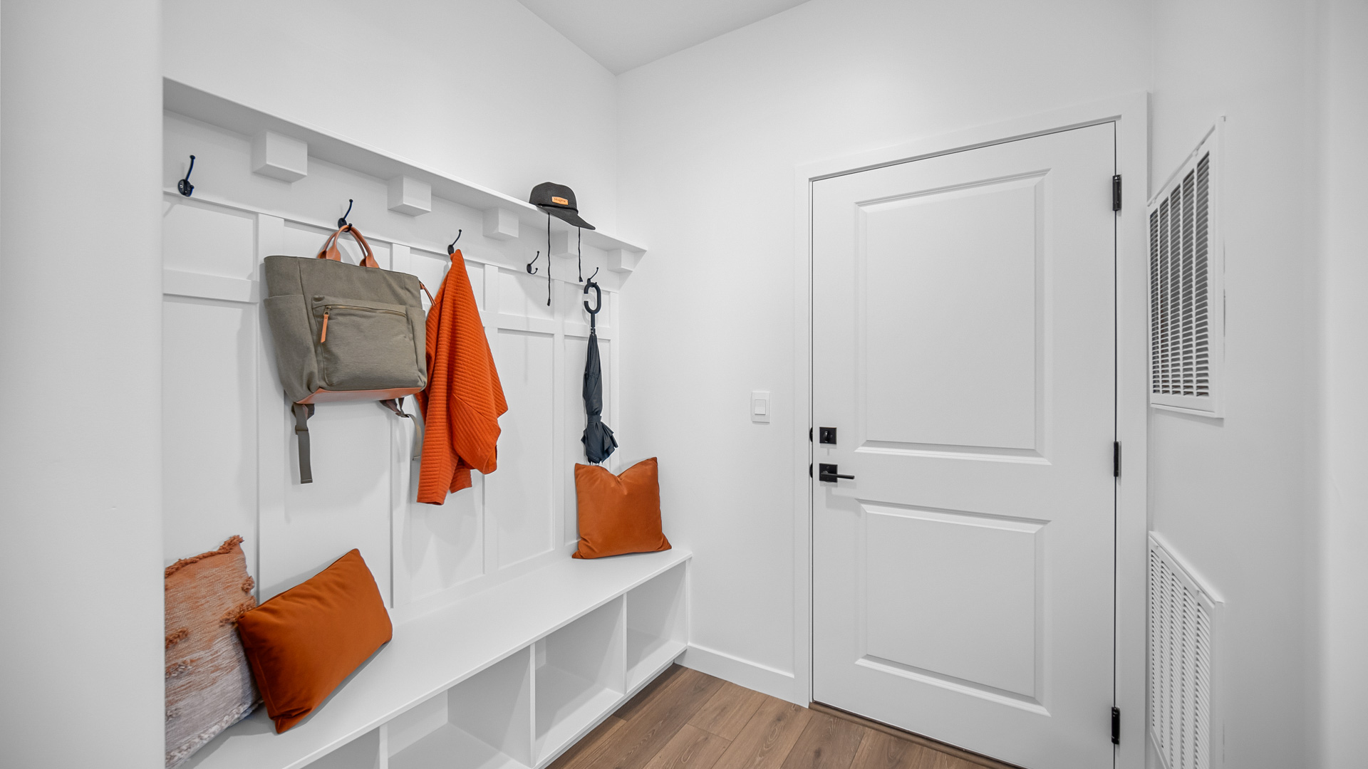 Mudroom with mudroom bench.