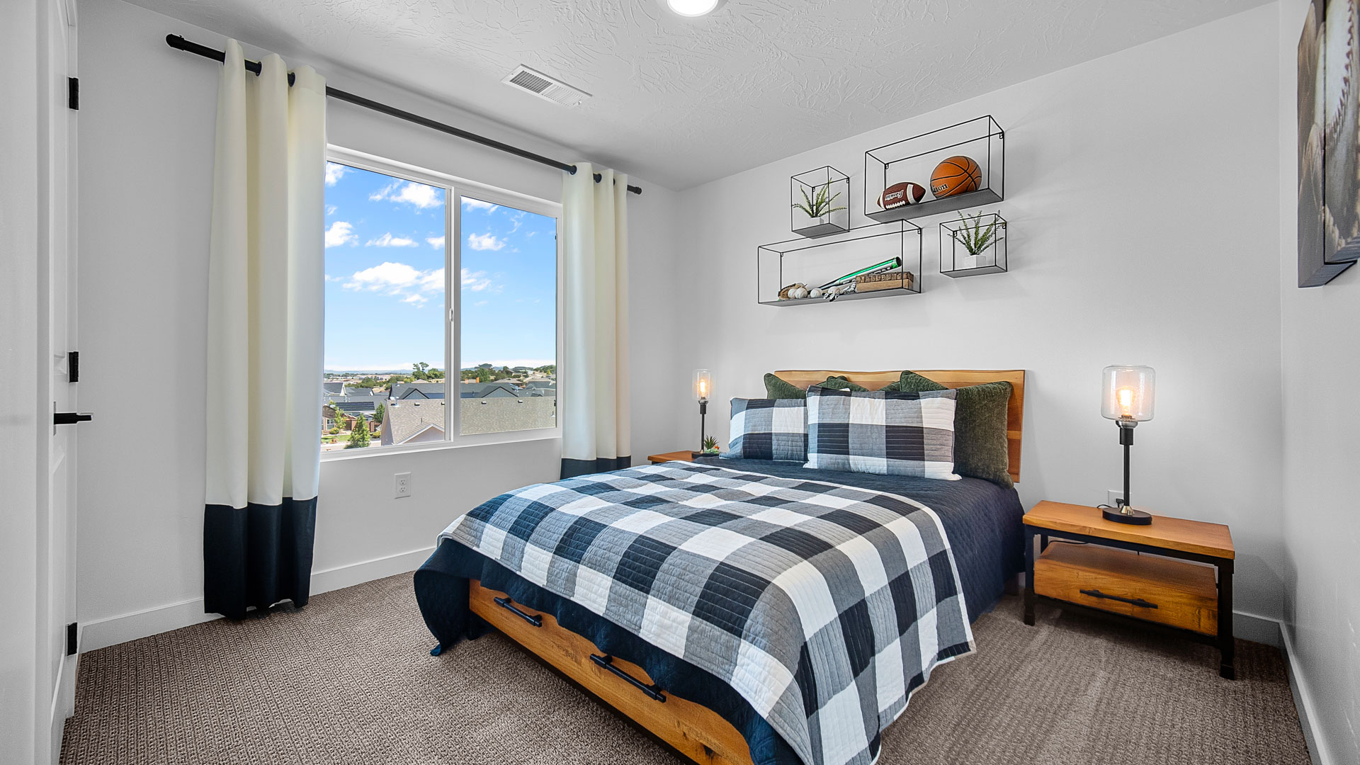 Bedroom with large window.
