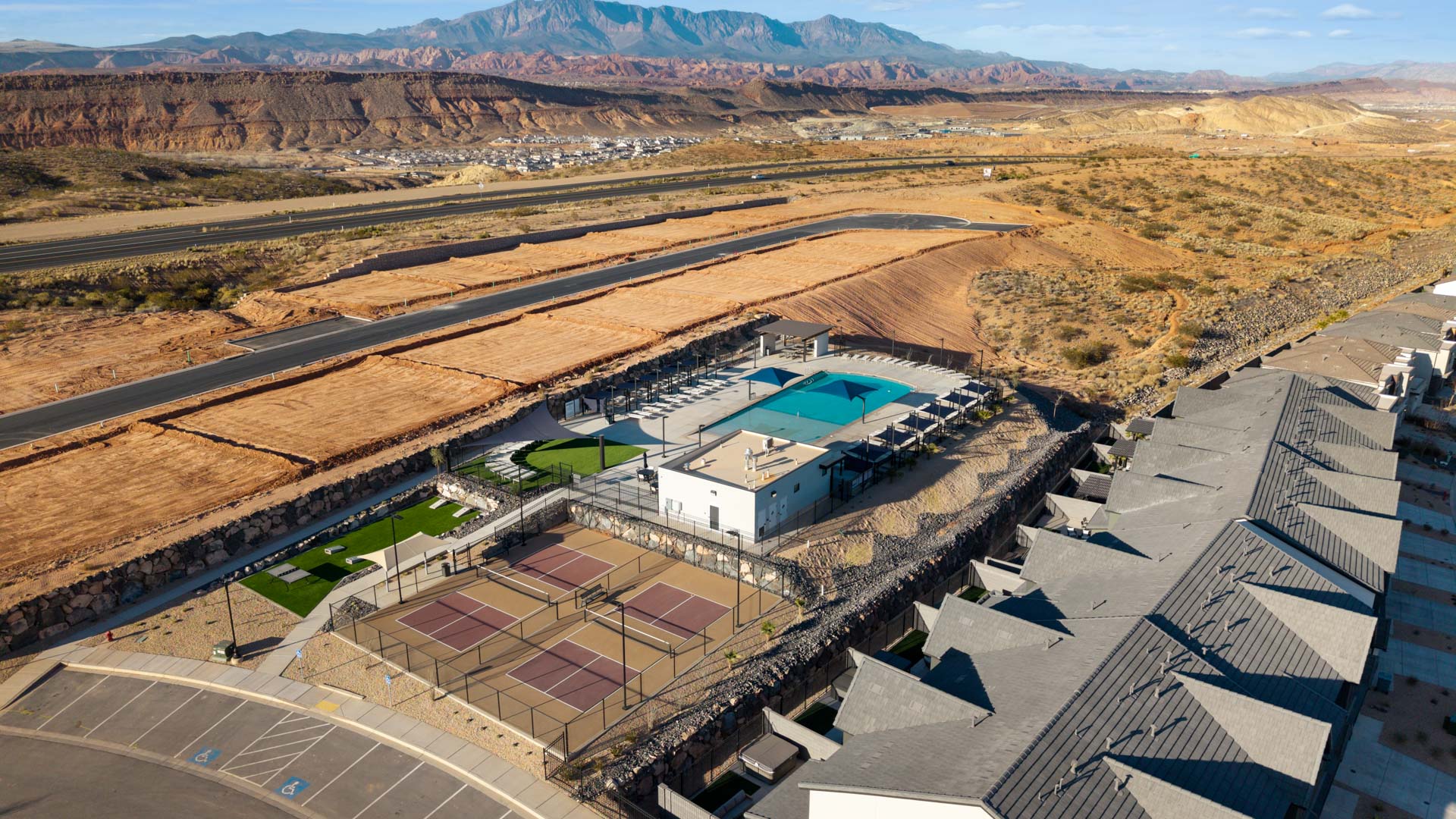 skyline is featuring amazing amenities for the community including a pool and pickleball courts.