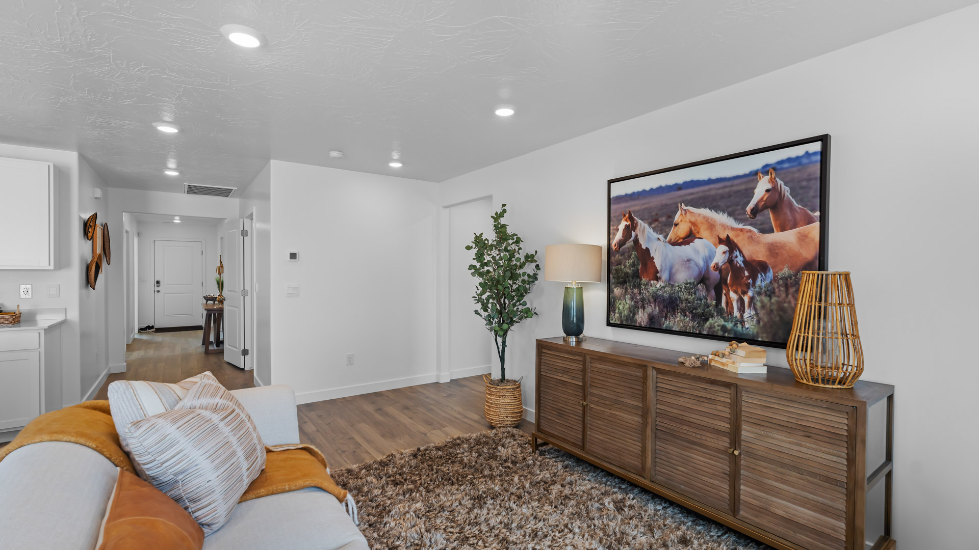 Family room with large window.