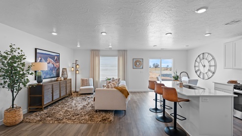 Family room with large window.