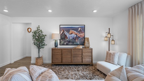 Family room with large window.