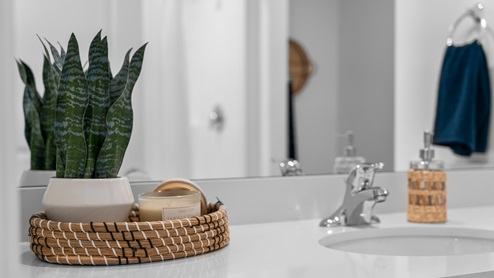 Detailed area of bathroom sink.
