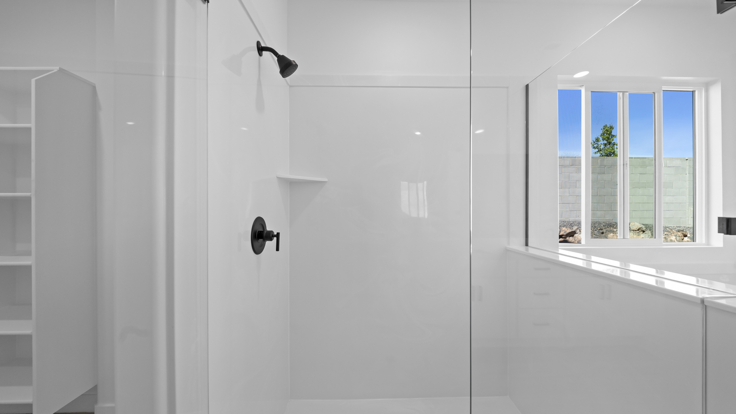 Glass shower and tub.