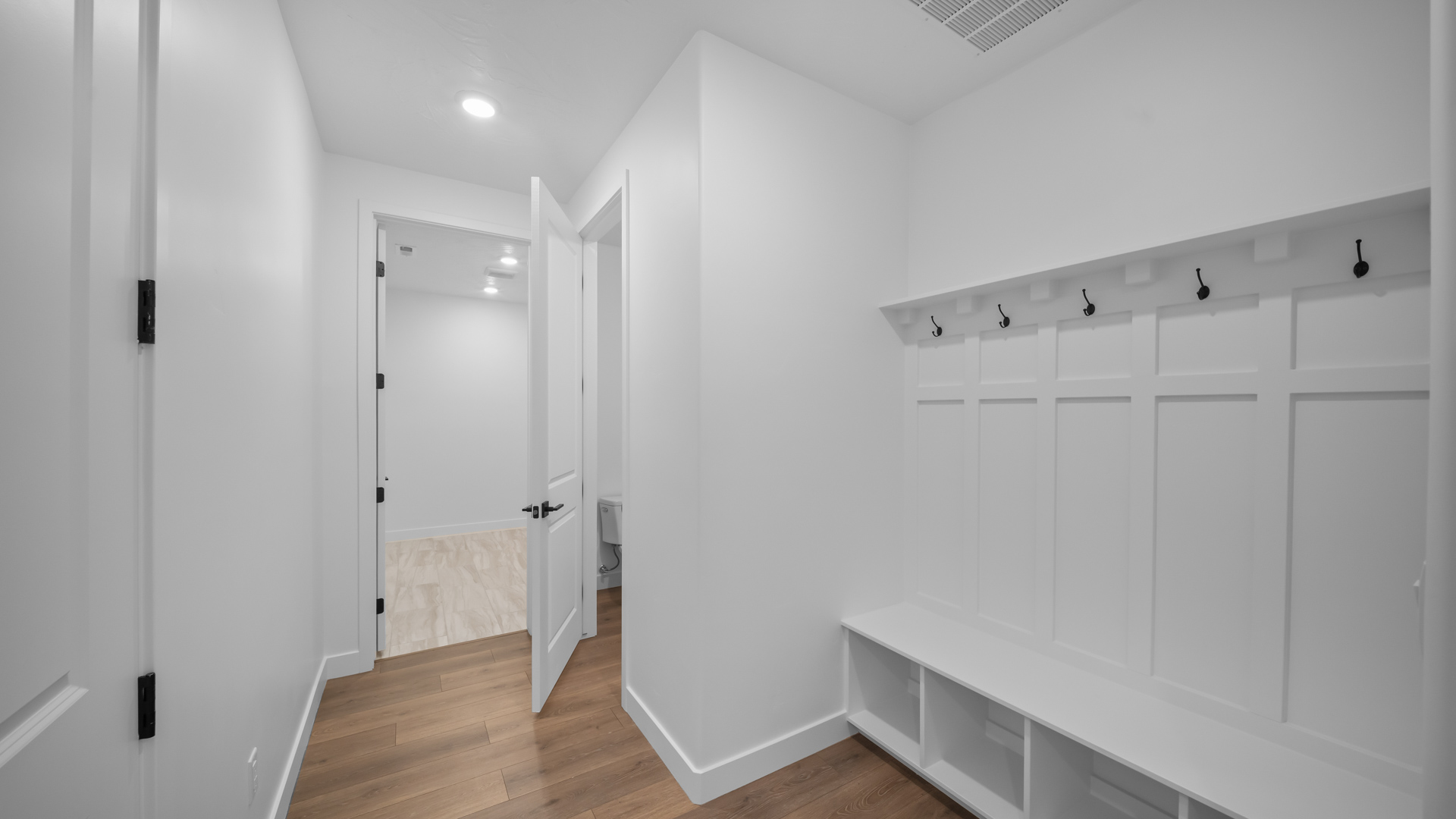 Mudroom with storage bench.