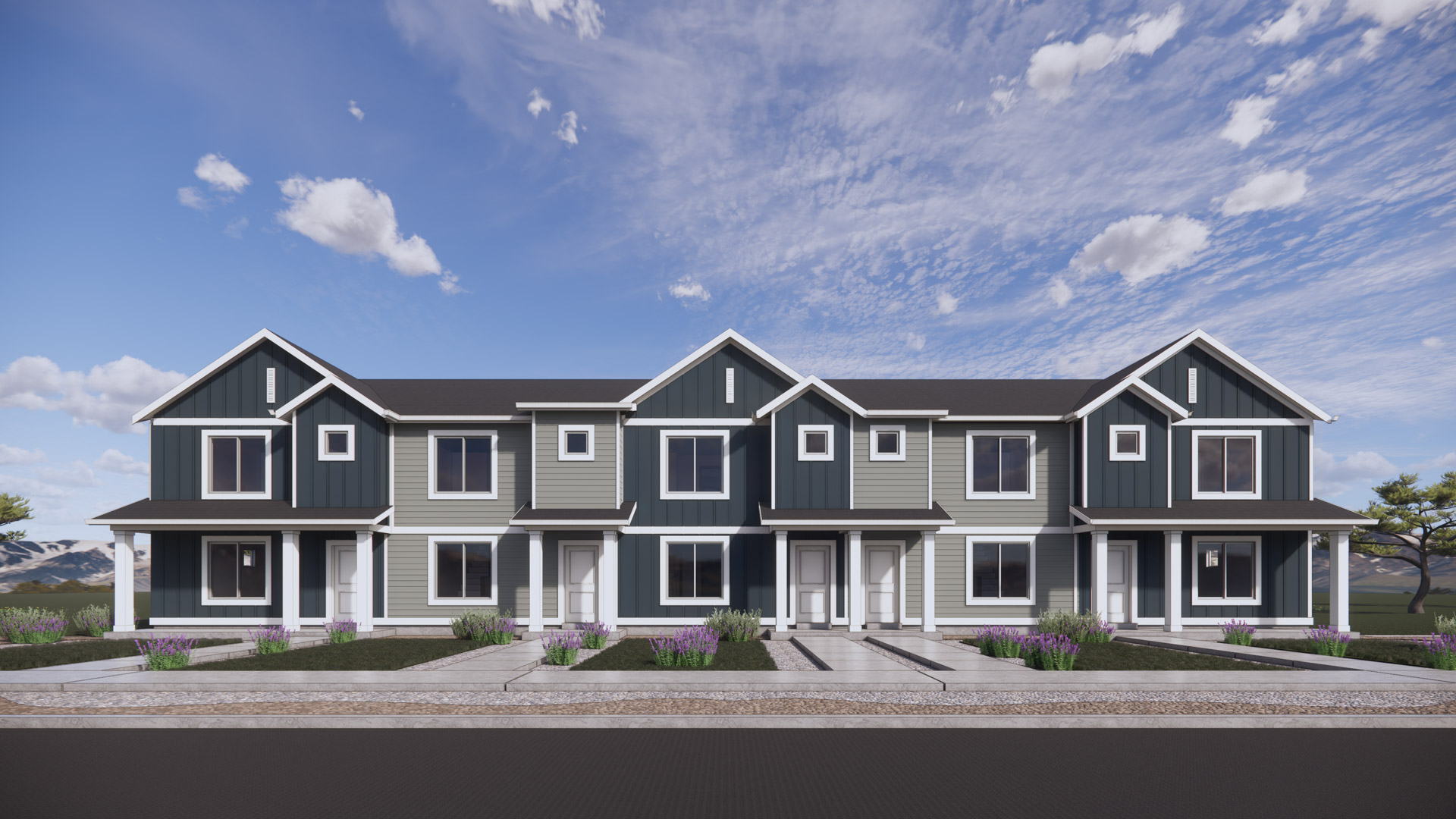farmhouse elevation rendering for the dalton floorplan in harrisville, utah