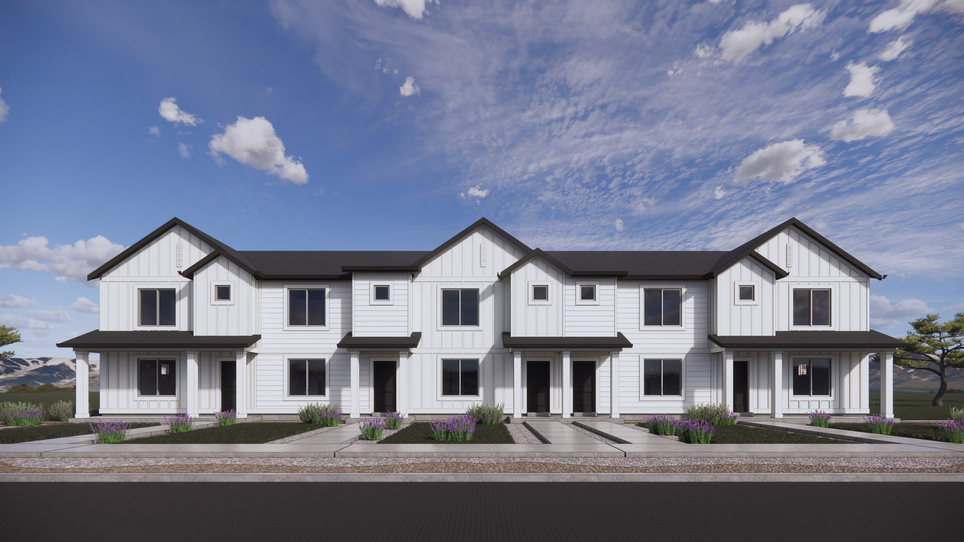 farmhouse elevation rendering for the dalton floorplan in harrisville, utah