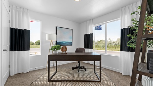 Flexible room or bedroom with two large windows and a closet.