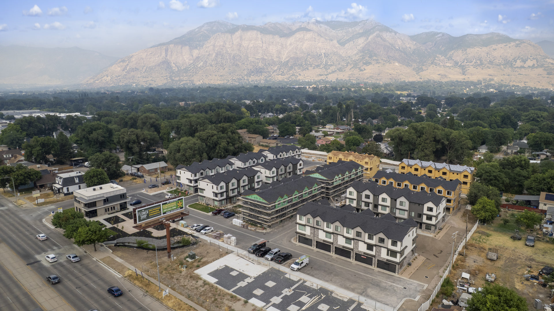 Midtown Village aerial of new community in Ogden, Utah.
