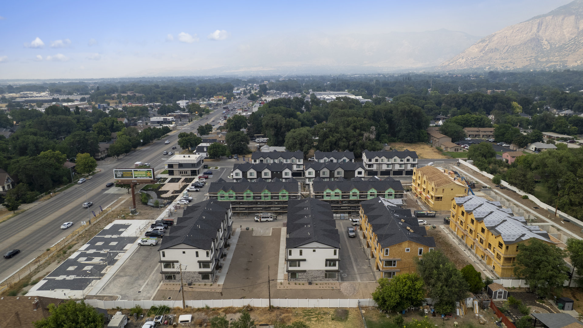 Midtown Village aerial of new community in Ogden, Utah.