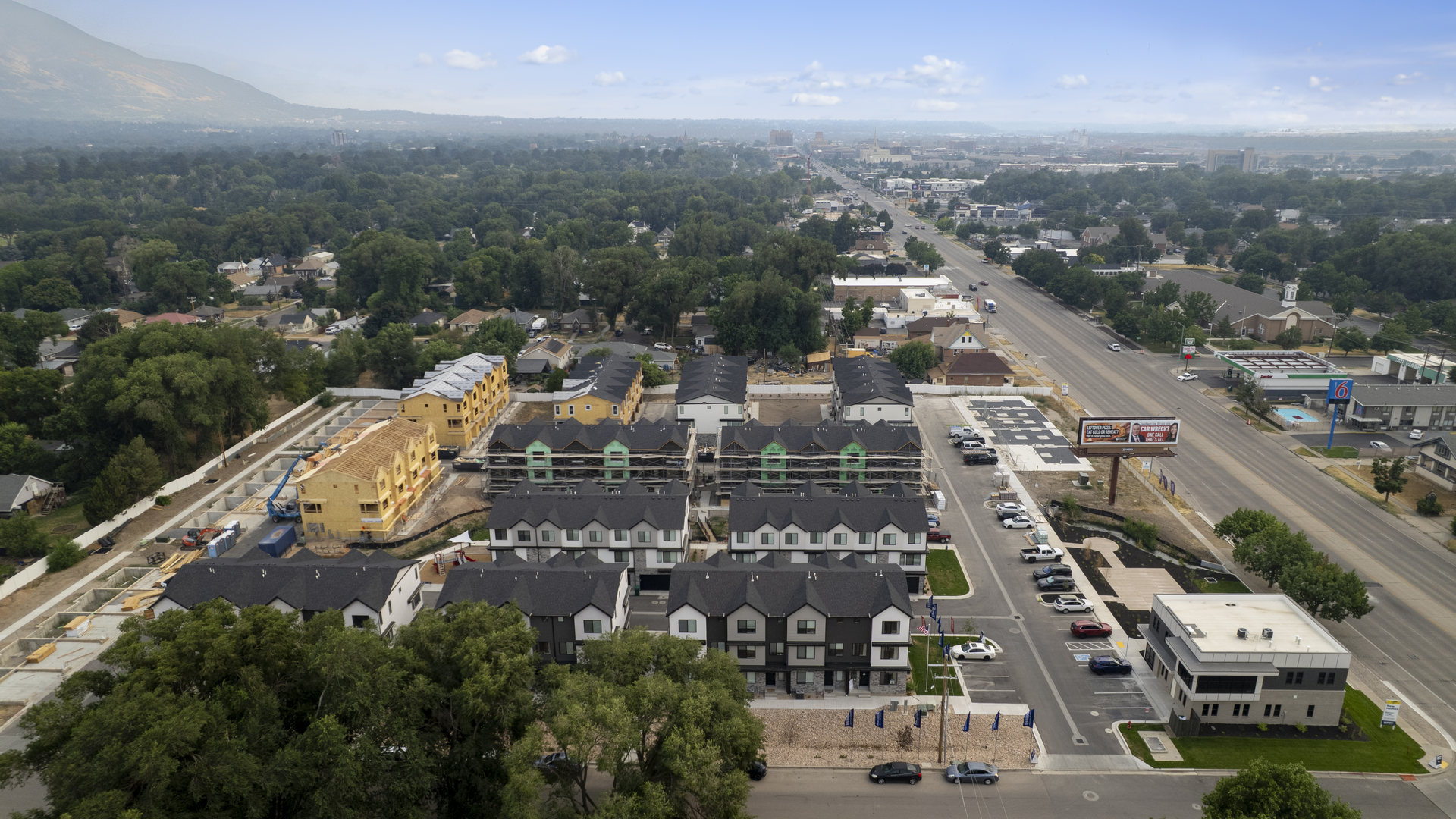 Midtown Village aerial of new community in Ogden, Utah.