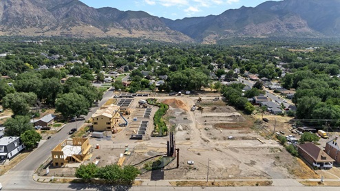 Midtown Village aerial of new community in Ogden, Utah.