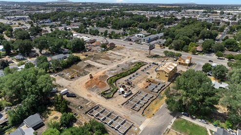 Midtown Village aerial of new community in Ogden, Utah.