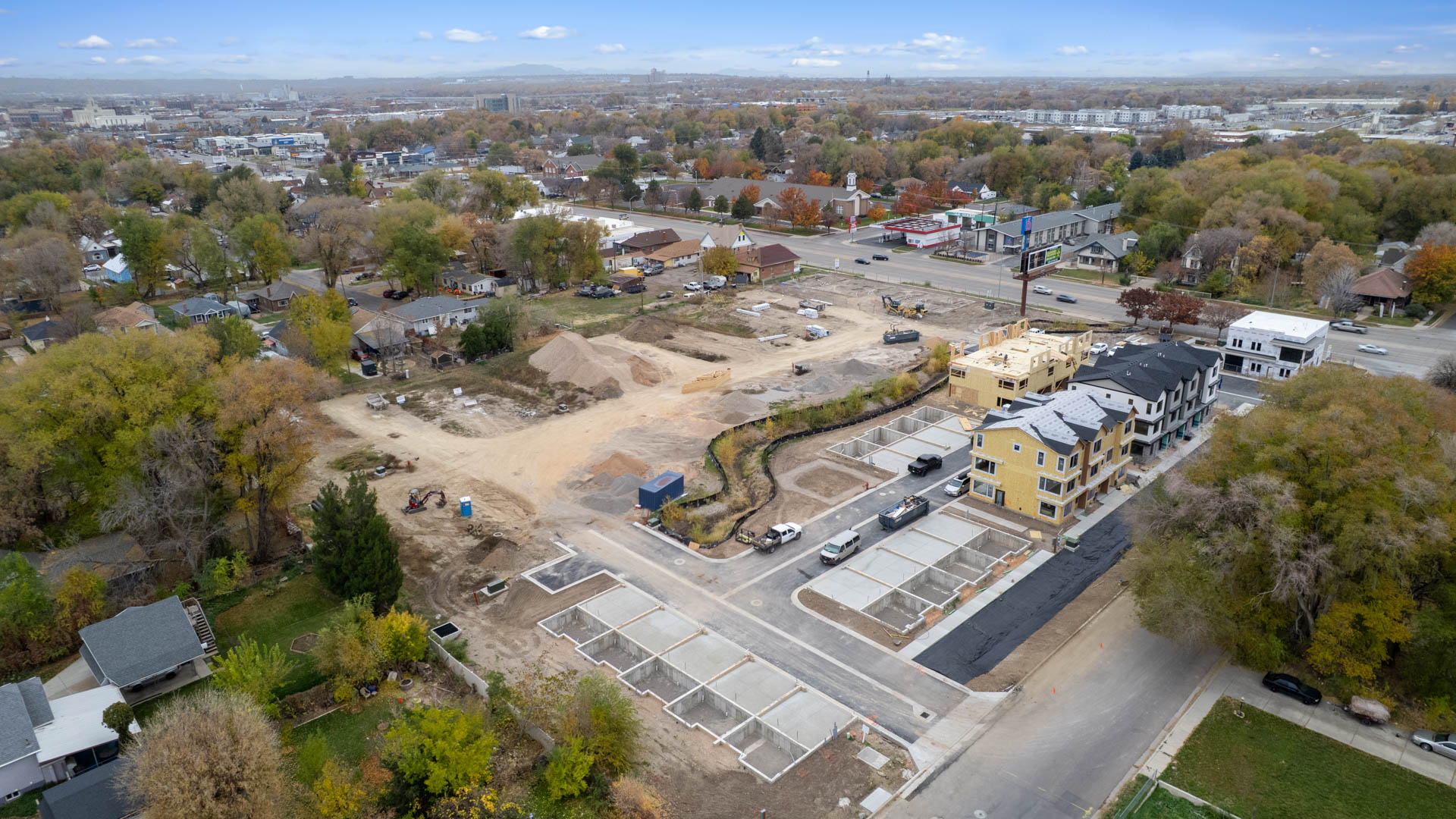 Midtown Village aerial of new community in Ogden, Utah.