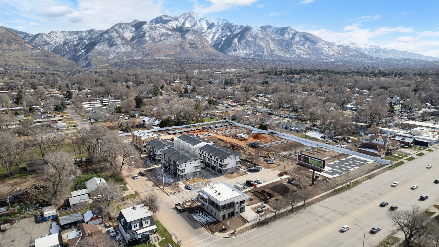 Midtown Village aerial of new community in Ogden, Utah.