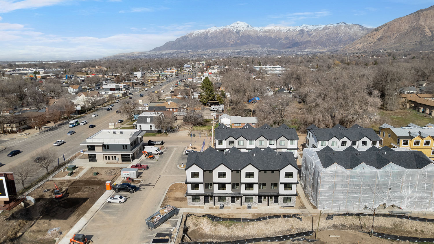 Midtown Village aerial of new community in Ogden, Utah.