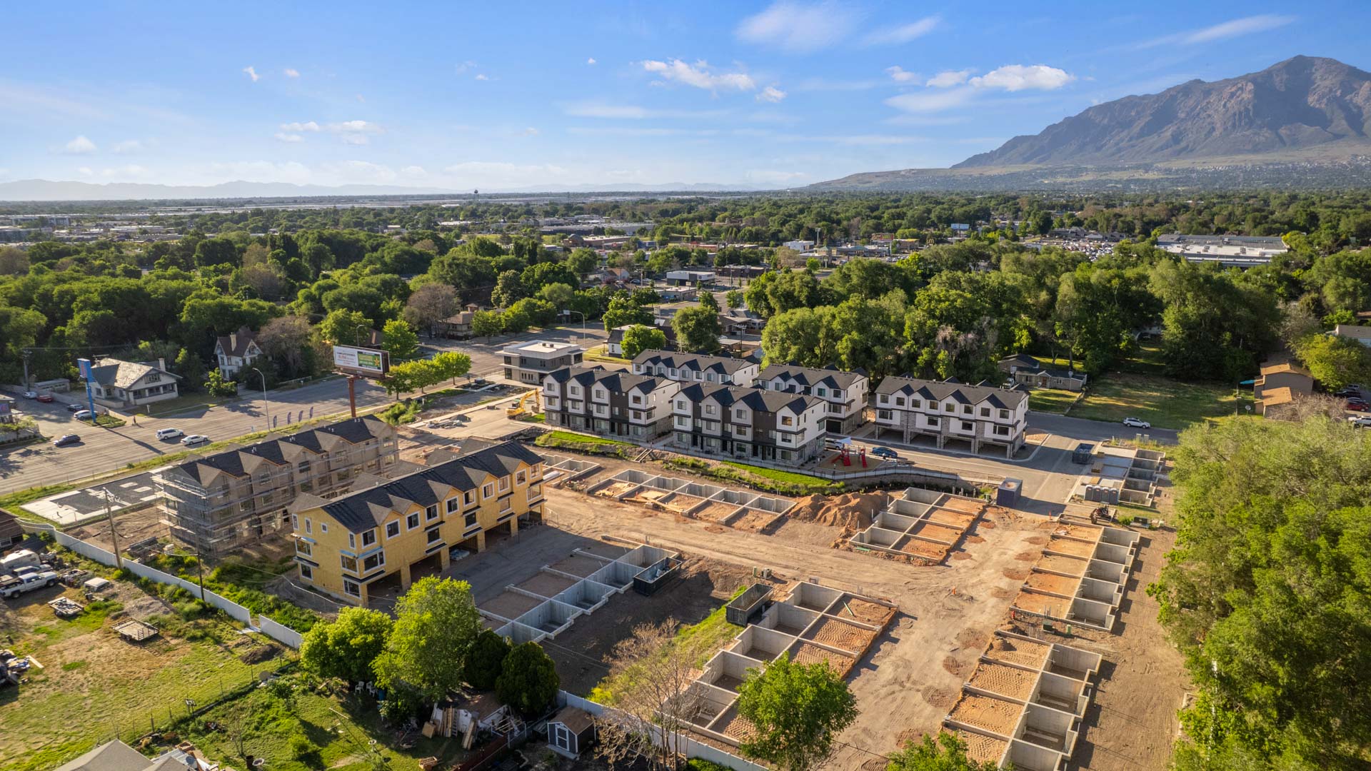 Midtown Village aerial of new community in Ogden, Utah.