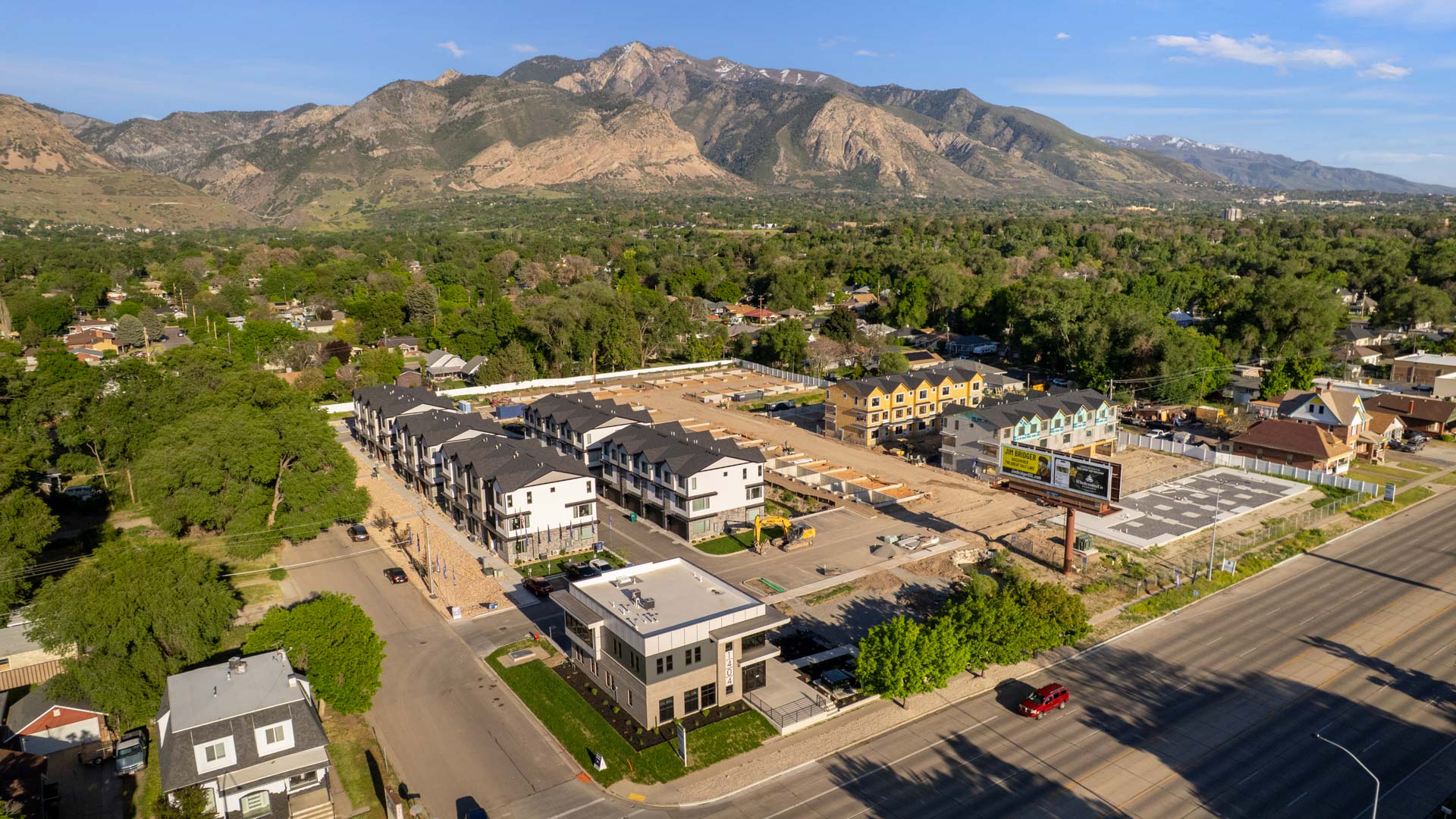Midtown Village aerial of new community in Ogden, Utah.