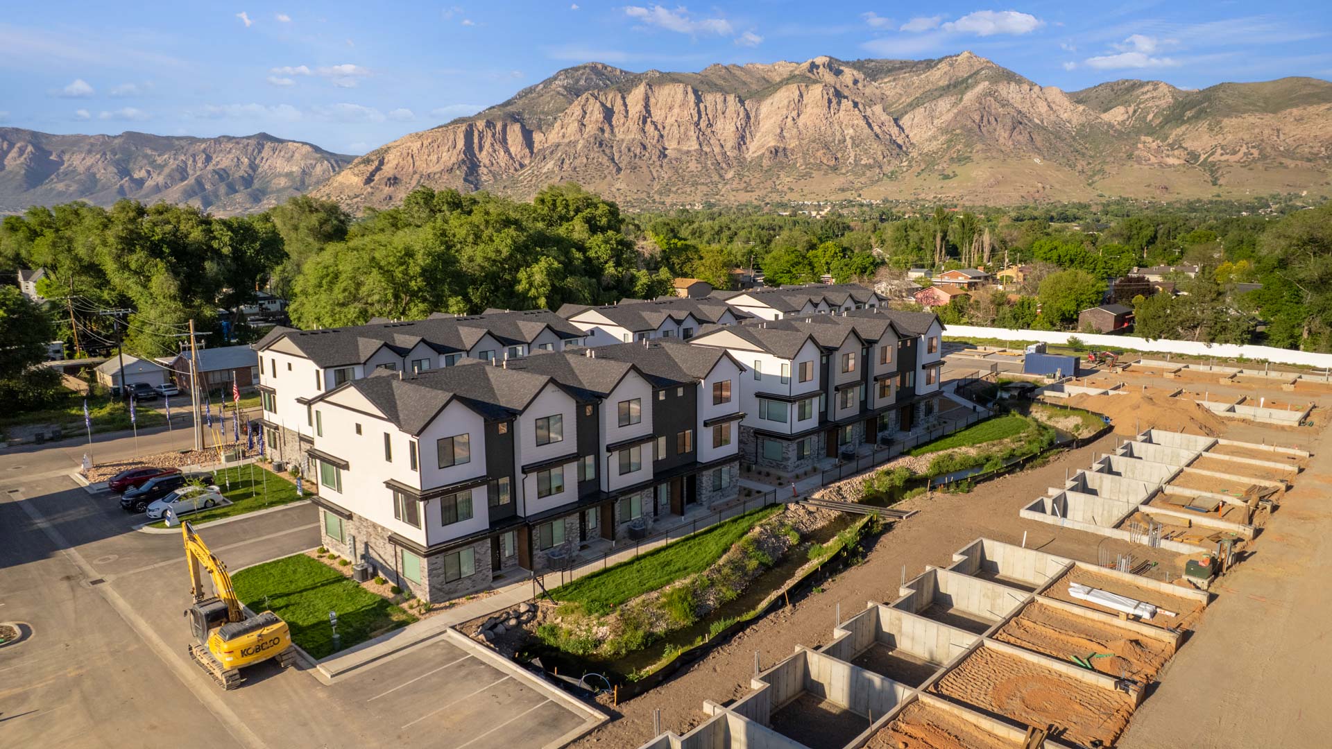Midtown Village aerial of new community in Ogden, Utah.