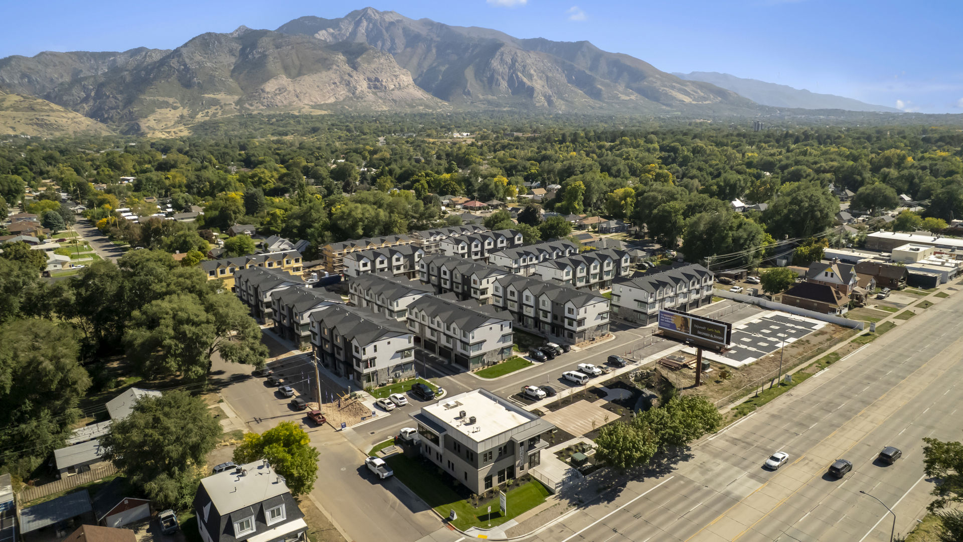 Midtown Village aerial of new community in Ogden, Utah